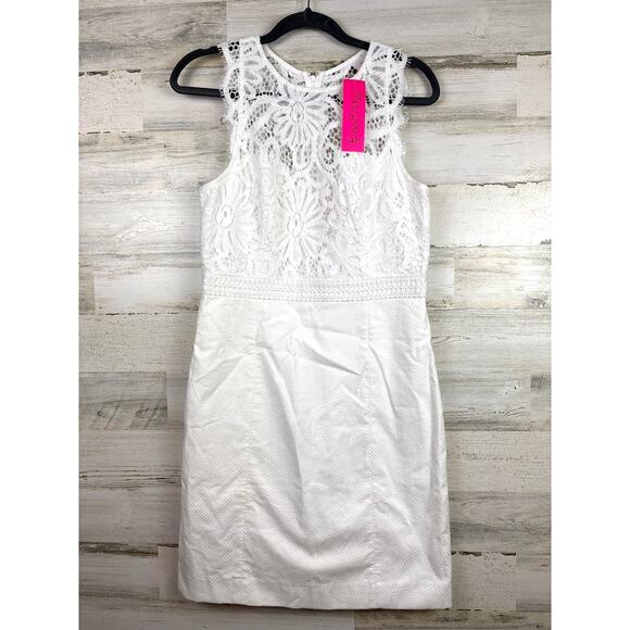 Lilly Pulitzer Women’s 6 White Lace Cotton Lined Sleeveless Mini Shift Dress NEW - Picture 3 of 10